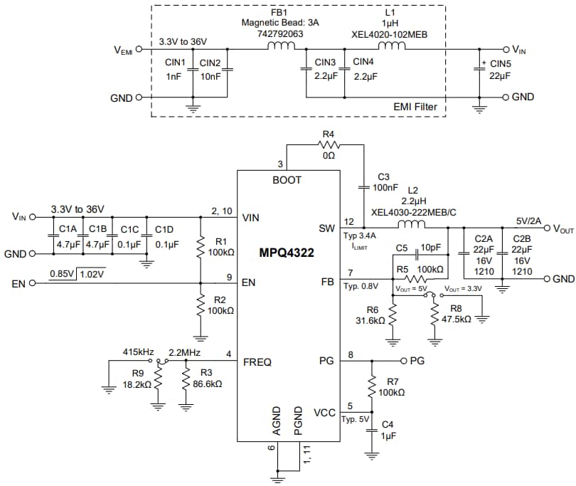 Schematic - Monolithic Power Systems (MPS) EVQ4322-D-00A Evaluation Board